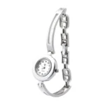 Изискан дамски сребърен часовник с кръгла форма проба 925 и родиево покритие