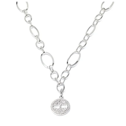 Дамско сребърно колие проба 925 с родиео покритие и висулка във формата на дървото на живота