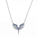 Дамско сребърно колие проба 925 с висулка във формата на птица феникс инкрустирана с фини цирконии