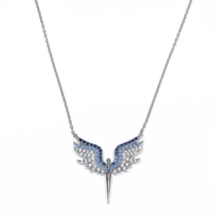 Дамско сребърно колие проба 925 с висулка във формата на птица феникс инкрустирана с фини цирконии