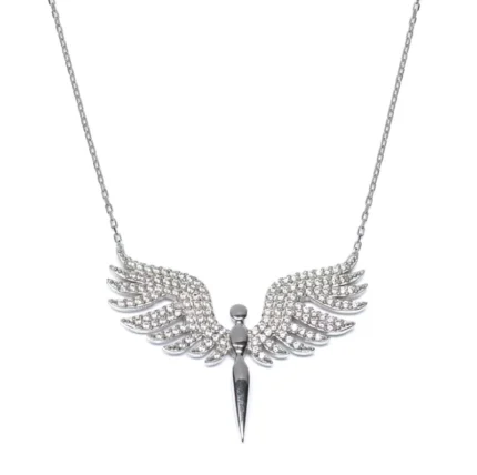 Дамско сребърно колие проба 925 с висулка във формата на птица феникс инкрустирана с фини цирконии