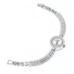 Модерен дамски сребърен часовник с фини циркони проба 925 и кръгал циферблат