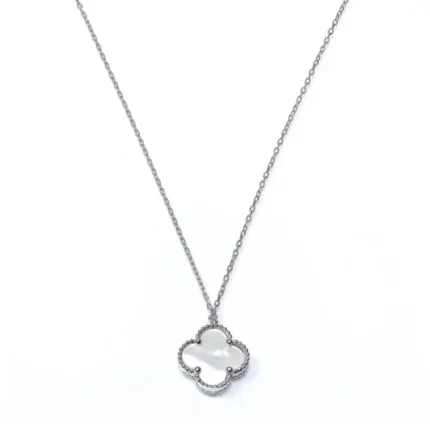 Дамско сребърно проба 925 с елемент във формата на детелина от бял седеф с изящен обков тип ван клиифт