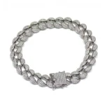 Масивна дамска сребърна гривна проба 925 и уникална плетка инкрустирана с камъни