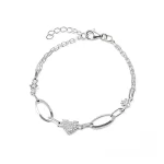 дамска сребърна гривна проба 925 с овални елементи и мини сърце покрито с фини цирконии