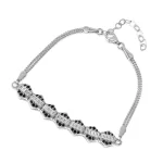 дамска сребърна гривна проба 925 с плътна верижка и елементи в геометрична форма обсипани със цветни камъчета