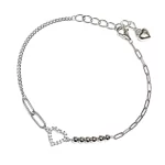 дамска сребърна гривна проба 925 с уникална верижка и елемент във формата на сърце инкрустиран с цирконии