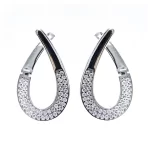дамски сребърни обеци проба 925 с родиево покритие във формата на елипса обсипани с блестящи цирконии