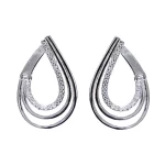 дамски сребърни обеци проба 925 с няколко елипси,половината инкрустирани с бляскави камъчета