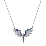 дамско сребърно колие проба 925 с родиево покритие във формата на голям феникс с циркониеви камъчета