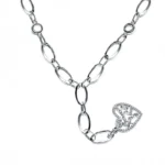 Масивно дамско колие от сребро проба 925 с висулка във формата на сърце инкрустирано с цирконий
