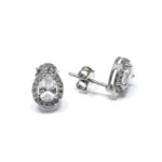 Дамаски сребърни обеци проба 925 във формата на капки инкрустирани с камъни