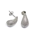 Дамаски сребърни обеци проба 925 във формата на капка инкрустирани с камъни цирконий