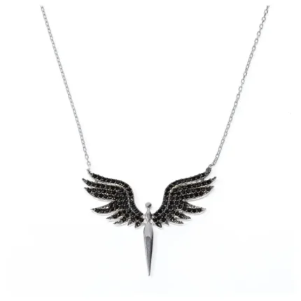 Дамско сребърно колие проба 925 с черен феникс инкрустиран с цирконий