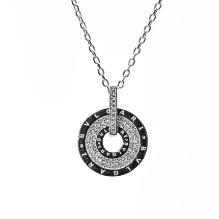 кръгло дамско колие от сребро 925 с надписи и инкрустирано с фини циркони