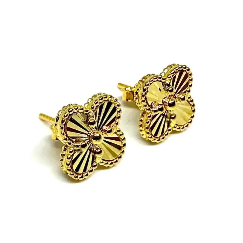 Сребърни дамски обеци детелини със златисто покритие